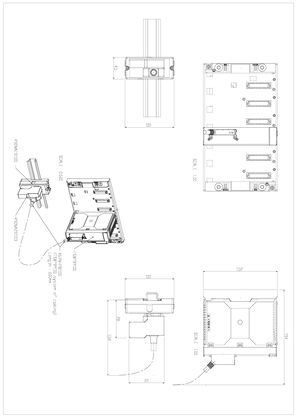 CAD drawing with dimensions of a TSXPBY100 and cabling system